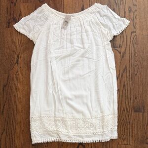 LOFT Boho Festival White On Off-Shoulder Dress with Lace Trim XSP